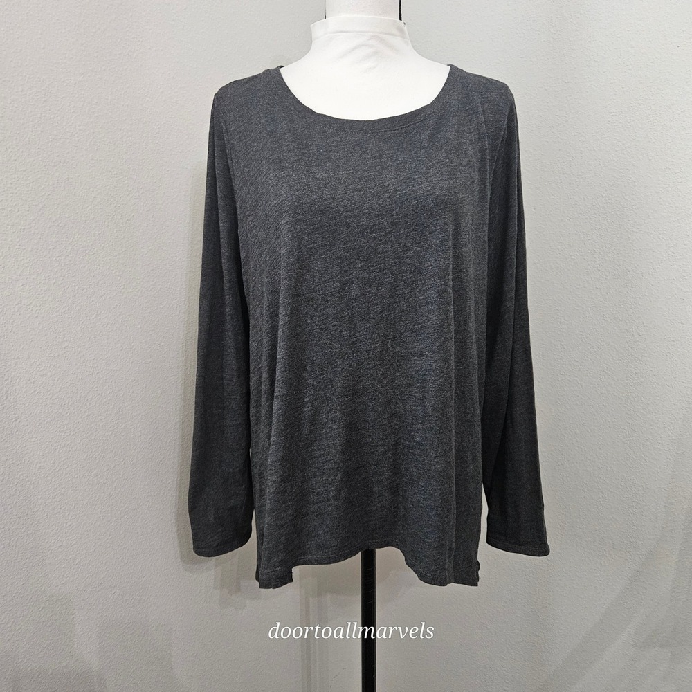 Eileen Fisher Organic Cotton Relaxed Pullover Top Bateau Neck sz L Minimalist